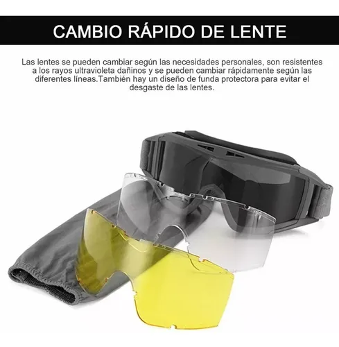 Gafas Tácticas Goggle Militares Careta Gafas Con 3 Lentes