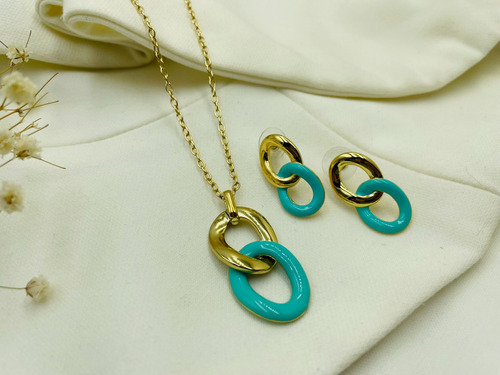 Set De Collar Y Aretes Elegante Nice Con 4 Baños Oro 18k