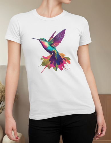 Blusa Playera Casual Mujer Colibrí Flores Acuarela M3 Aves