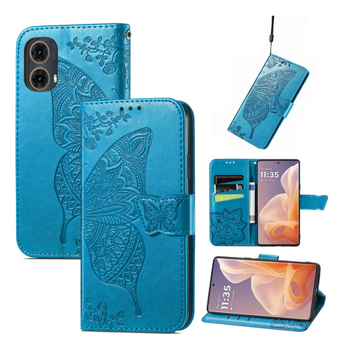 Funda Tipo Cartera Emboss Butterfly Para Motorola Con Tapa