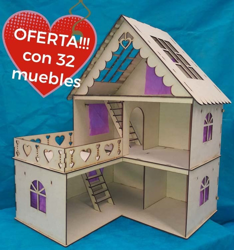 Casita De Muñeca Fibrofacil + 20 Muebles Oferta