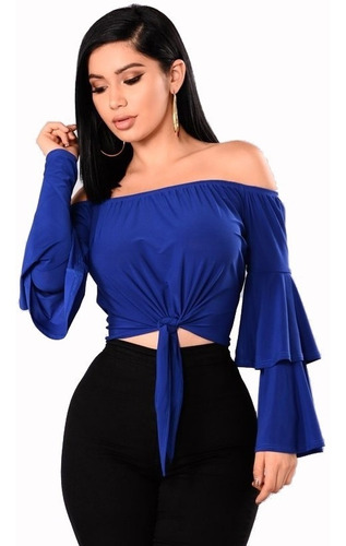 Blusa Feminina Top Cropped Ciganinha Amarração Manga Babados