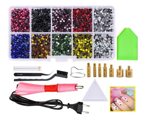 Kit Aplicador + 1000 Strass Cristal Hotfix Artesanato Unhas