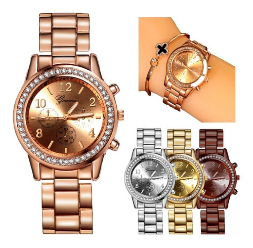 5 Relojes Para Dama Mayoreo Economicos Metal Cristal Lote