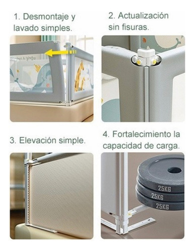 62*200cm Barandal Para Cama De Niños Seguridad Protector Ajustable