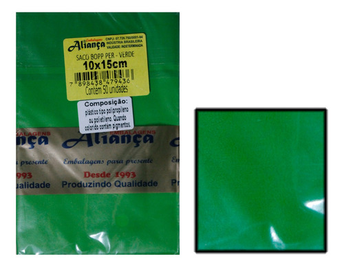 Embalagem De Presente Saco Bopp Per Verde 50uni. 10x15 Pp15