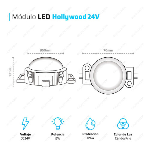 Modulo Led Hollywood 2w Letras Corporeas 24v 5 Cm Pack 20 Blanco Frío