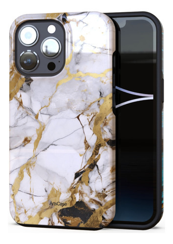 Artscase - Estuche Protector iPhone 15 Pro Max Marble Color Dorado oscuro IPhone 14 Plus