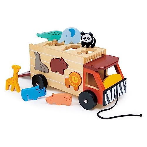 Camión De Juguete Safari Con Animales, Madera, Juego Interac