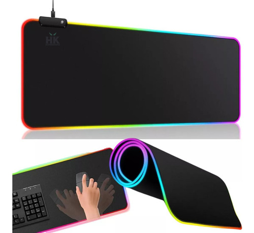 Mousepad Gamer Borda Led Cores Rgb Tecido Impermeável C/ Nfe