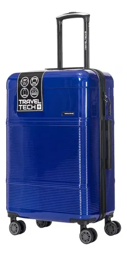 comprar Valija Mediana Viaje Rigida Liviana Mano Ruedas Travel Tech Color Azul Rayas