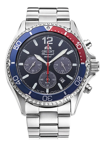 Reloj Cronografo Orient Mako Solar Ra-tx0201l10b Chiarezza Plateado Azul Y Rojo Azul Oscuro