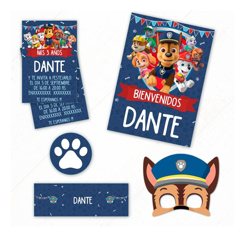 Patrulla Canina #3 Kit + Props Regalo -textos Editables