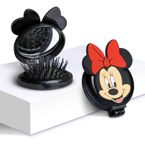 Cepillo Minnie Mouse Rosa Con Espejo Integrado Portátil