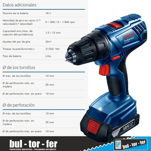 Imagen 2 de 5 de Taladro Atornillador 18v Bosch Maletin 2 Bat Gsr180li