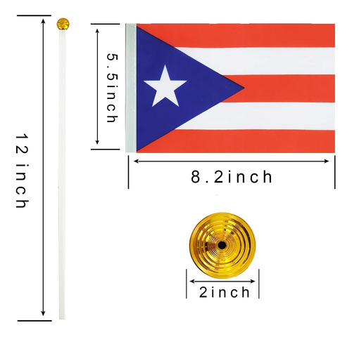 Mini Banderas Wxtwk, Poliéster, Puerto Rico, C/ Base, 12...