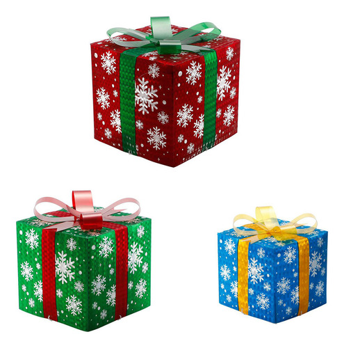 Caja Decorativa Navideña Luminosa De Hierro P, 3 Unidades, S