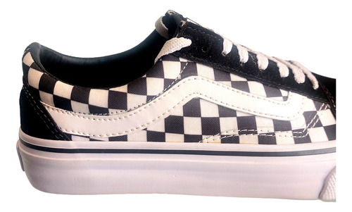 Zapatillas Vans Old Skool Blanco Y Negro Cuadrille Unisex
