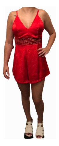 Vestido Fiesta Monito Top Short Juvenil Seda Rojo  Talle S/m