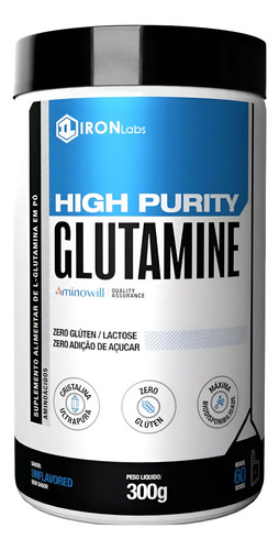 Glutamina High Purity L-glutamina Iron Labs 300g Sem Sabor