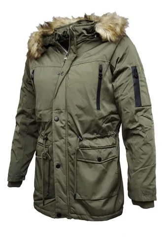 Campera Parka Hombre Invierno Forrada Gabardina Piel Capucha