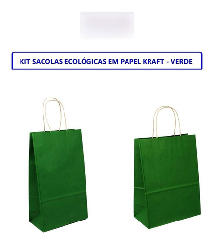 Kit Sacolas Papel Kraft Pp E M  100 Un Verde Promoção