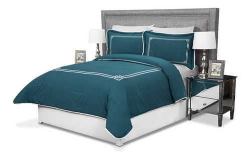 Íntima Hogar Juego De Edredón Greco King Size 2 Vistas Color Azul Petróleo Diseño De La Tela Estampado