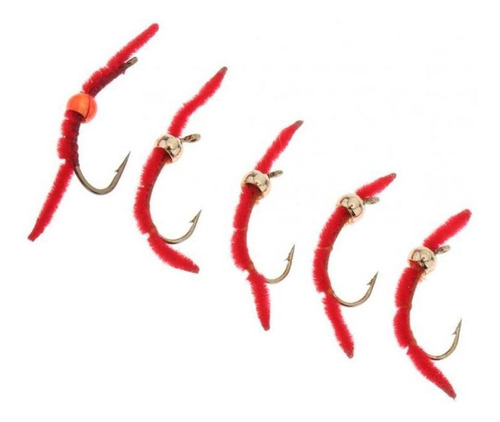 5pcs Fly Fishing Premium Trucha Archivos Gusanos - Rojo