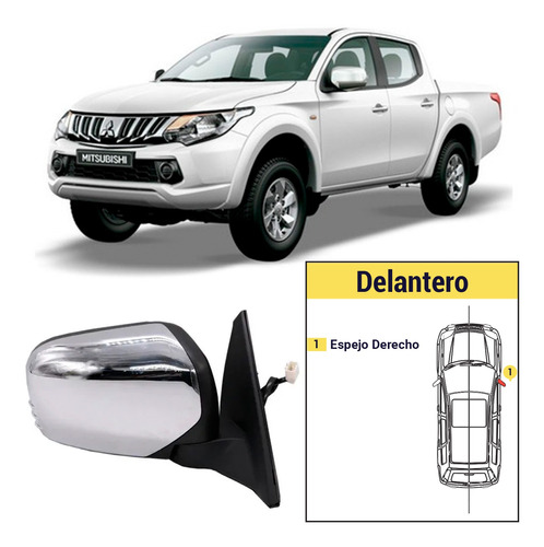 Espejo Derecho Electrico Mitsubishi L200 2016/2019 - Cromado