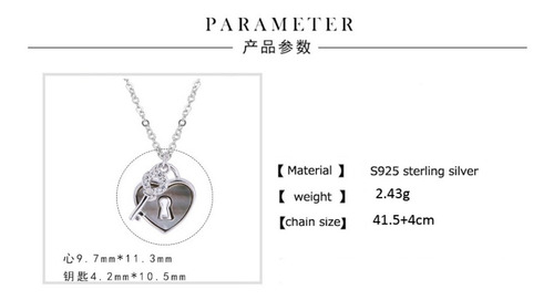 Imagen 4 de 4 de Collar Corazón Con Llave De Plata 0.925 Con Zirconias - 1126