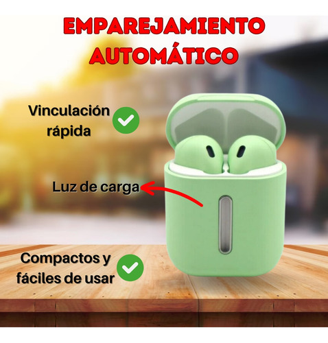 Auriculares in-ear inalámbricos CG Inalámbricos Q8L verde con luz LED