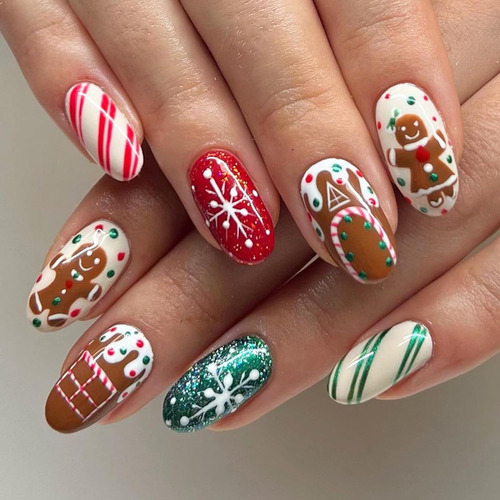 Presiona Navideña En Las Uñas Uñas Neurias De Longitud Media
