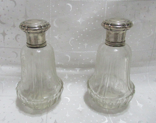 Antiguo Par Perfumeros Botellas Cristal Plata 800 (15101) (Usado)
