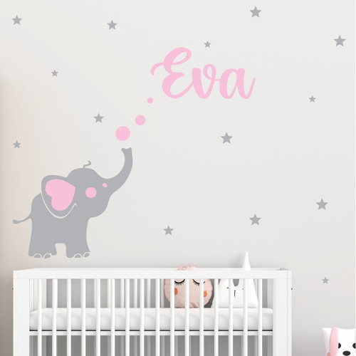 Elefante Bebe Con Nombre  Para Niñas Niños Vinil Decorativo