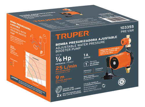 Bomba 1/6hp Sensor Regulable Presion Ajustable Truper 103355