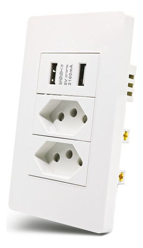 Tomada Dupla Usb De Parede Universal Bivolt 2.1a Celular 4x2 Cor Branco