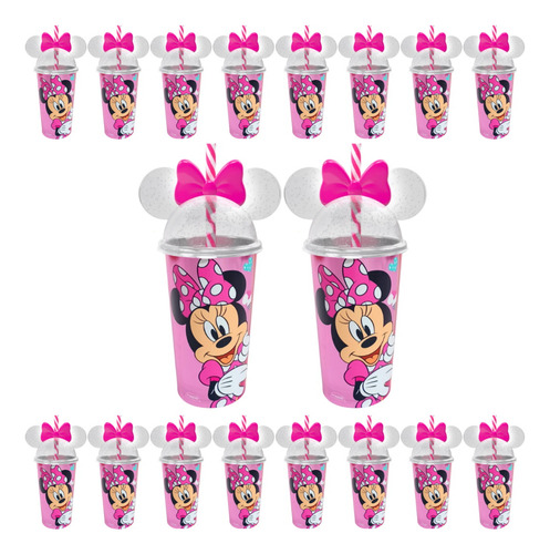 Lembrança Decoração Plasútil Festa Aniversário Minnie Rosa Kit C/ 15
