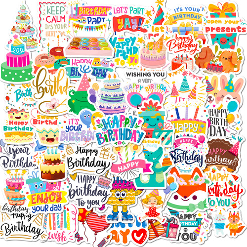 50 Pegatinas De Feliz Cumpleaños, Pegatinas Para Fiestas De