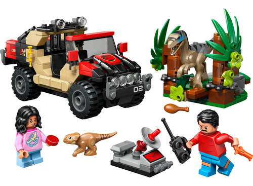 LEGO® Jurassic World Escape en Auto Todoterreno y Raptor al Acecho 76972; juguete para niños que incluye 2 dinosaurios, 2 minifiguras y un auto todoterreno; 6+