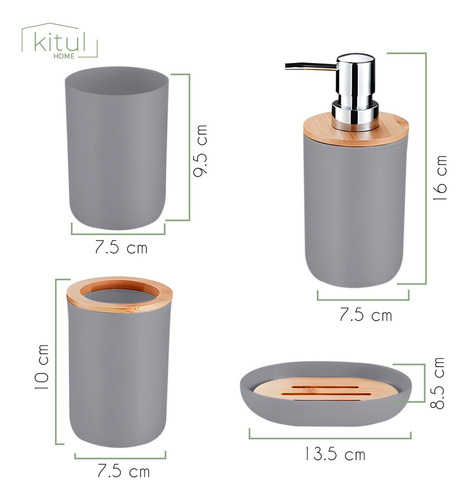 Accesorios Para Baño Set 4pz Juego De Baño Elegante Moderno Color Gris