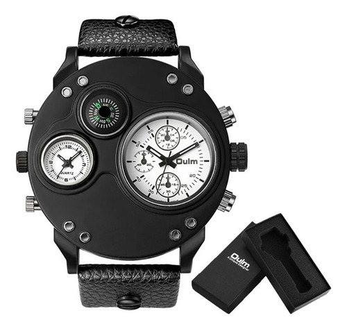 Reloj De Cuarzo Deportivo Oulm Compass Two Time Zone .