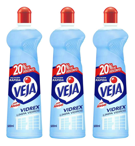 Veja Vidrex - Limpa Vidros Squeeze - 500ml Kit 3