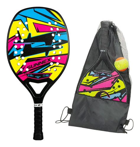 Kit 5 Raquete Beach Tennis Fibra Com Capa E Bola