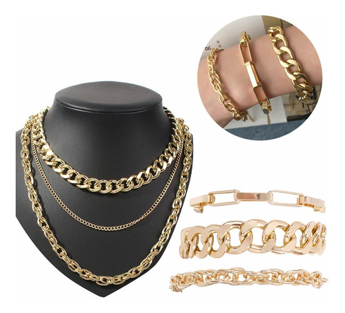 Mujer  Pulsera Y Collar Cadena ,hip Hop Punkgothic 6pcs