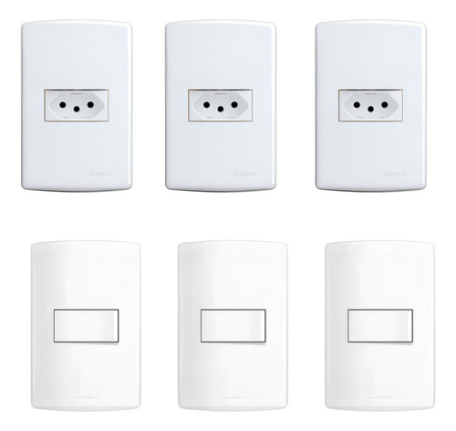 Kit 3 Tomada Horizontal + 3 Interruptor Simples - Alumbra Cor Branco Corrente Nominal 10 A Voltagem Nominal 250v