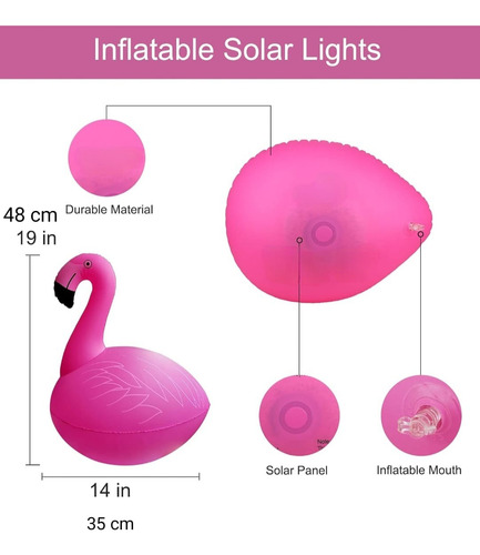Inflable Flotante De Flamingo Luz Solar Para Piscina 8uds.