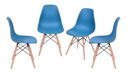 Cadeira de jantar BoxBit DKR Eames base madera, estrutura de cor  azul-petróleo, 4 unidades
