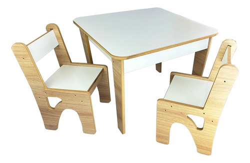 Conjunto Mesa Infantil Madeira Resistente 2 Cadeiras Até 75k