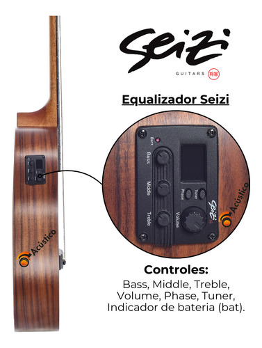 Violão Profissional Seizi Baby Tokyo Abalone Koa Com Bag