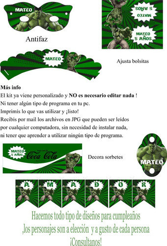 Hulk Decoracion Cumpleaños Kit Imprimible Personalizado